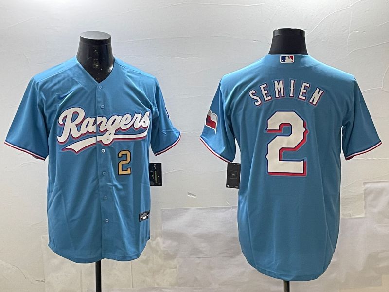 Men Texas Rangers 2 Semien Light Blue Game 2025 Nike MLB Jersey style 2